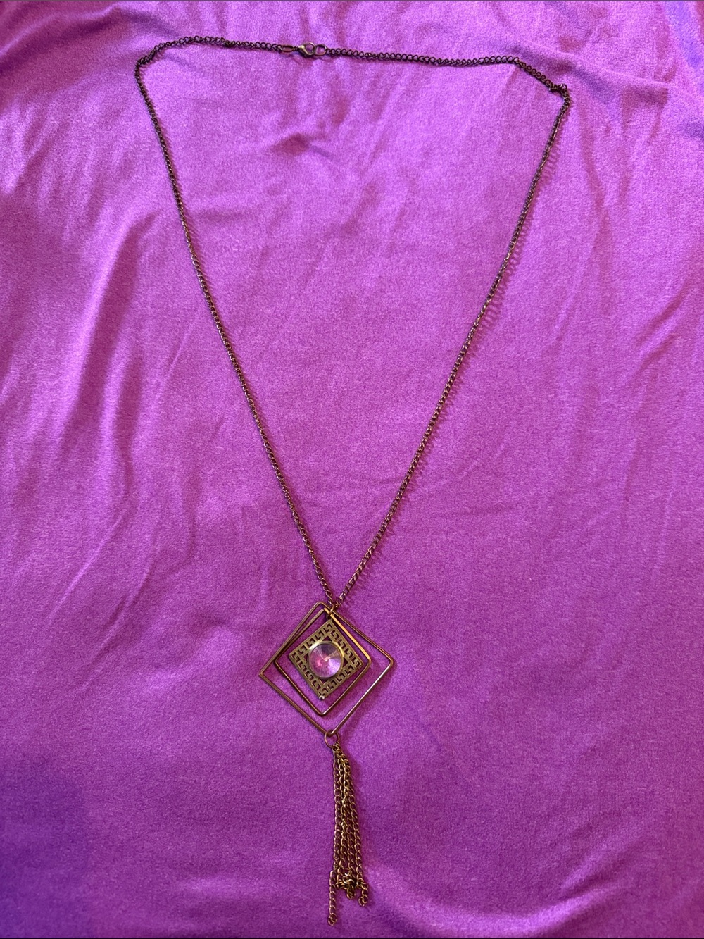 dressbarn Gold-Tone Square Pendant Tassel Necklace